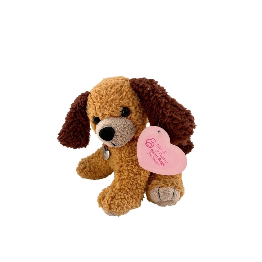 March Of Dimes Plushland Brown Tan Dog Bean Bag Stuffed Animal 7" Be Mine Puppy
